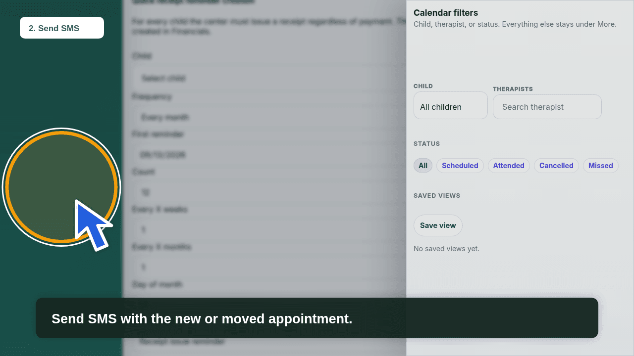 Calendo Health calendar and SMS reminder settings