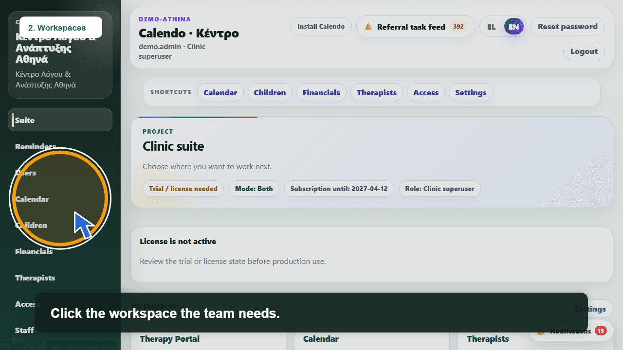 Clinic referral feed in Calendo Health