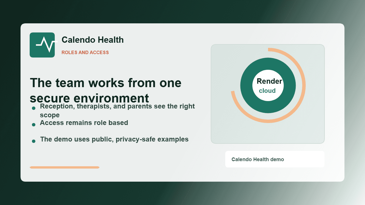 Calendo Health in the cloud, with no in-house clinic server